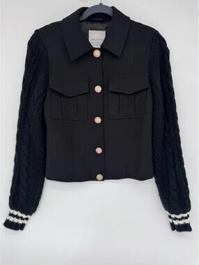 Avec Les Filles Black Blazer, Jacket, Knit Sleeves, Size XS Great Condition ￼